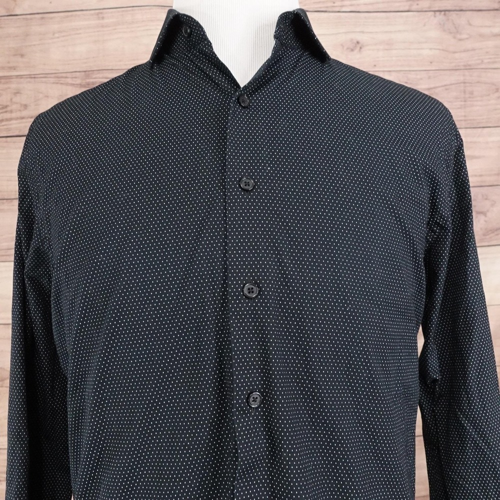 Express Shirt Mens L Black‎ Polka Dot Long Sleeve Button-Up Slim Fit Cotton